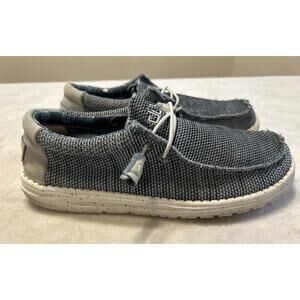 Hey Dude Shoes Men’s Size 8 Gray White Wally Sox Slip On Canvas Loafers Comfort